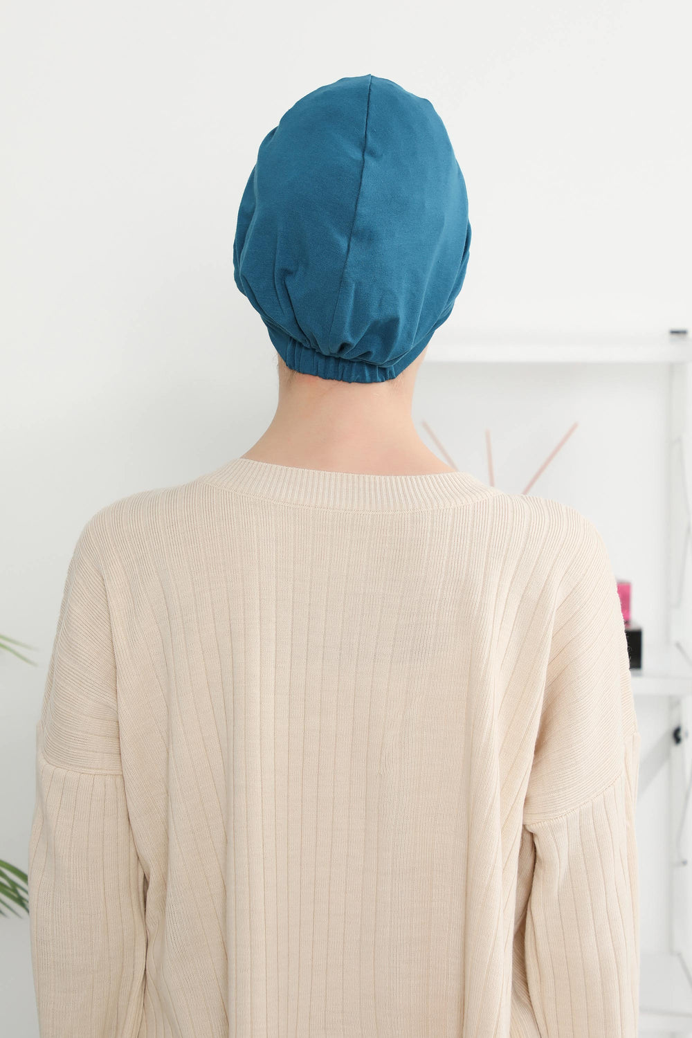 Cotton Visor Women Turban Hat, Sun Protective Newsboy Hat for Women, 95% Cotton Plain Casual Hijab Bonnet Chemo Cap,B-73 Petrol Blue