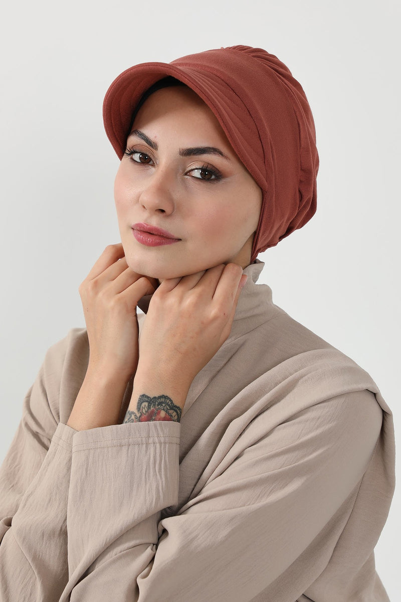 Cotton Visor Women Turban Hat, Sun Protective Newsboy Hat for Women, 95% Cotton Plain Casual Hijab Bonnet Chemo Cap,B-73