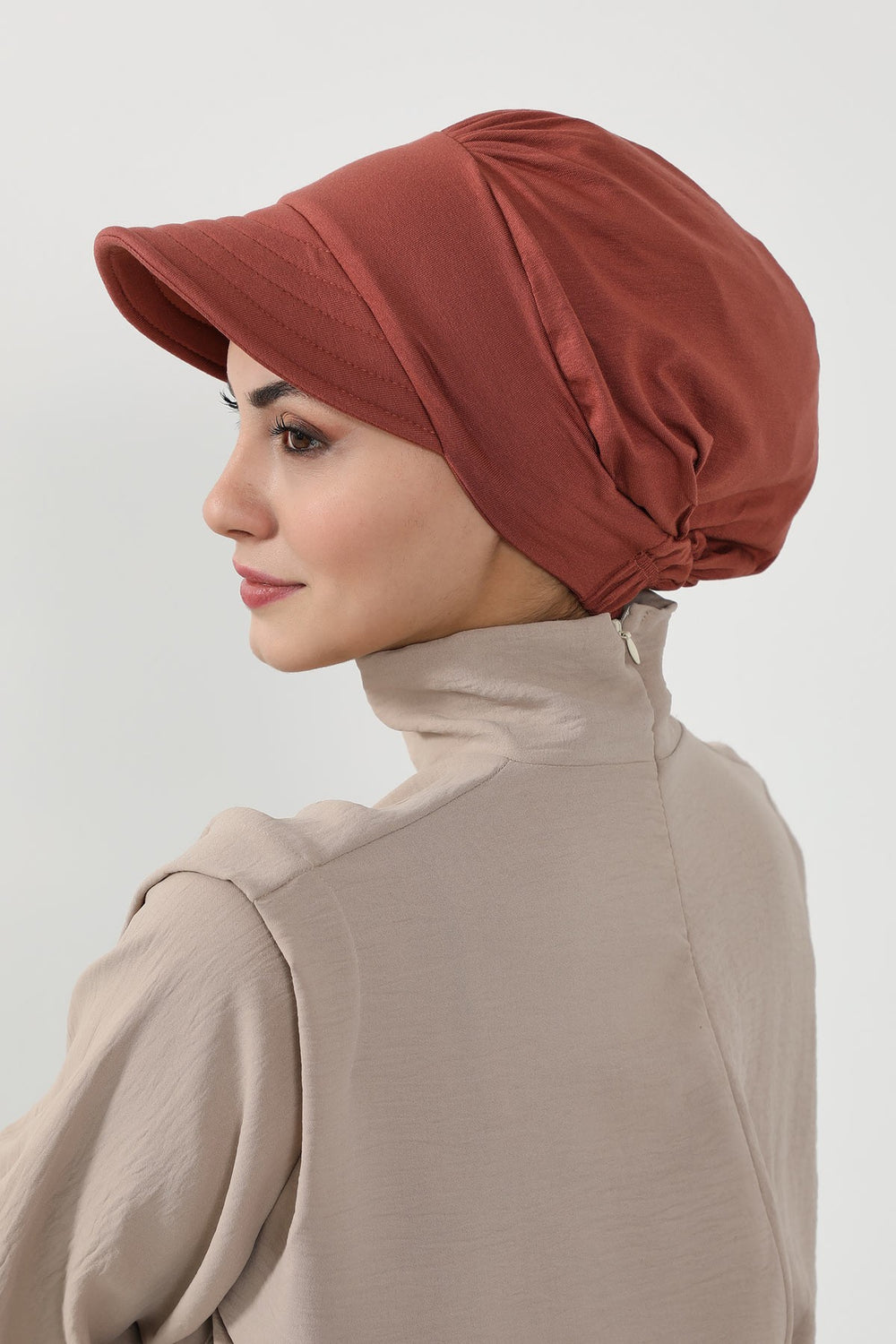 Cotton Visor Women Turban Hat, Sun Protective Newsboy Hat for Women, 95% Cotton Plain Casual Hijab Bonnet Chemo Cap,B-73 Cinnamon