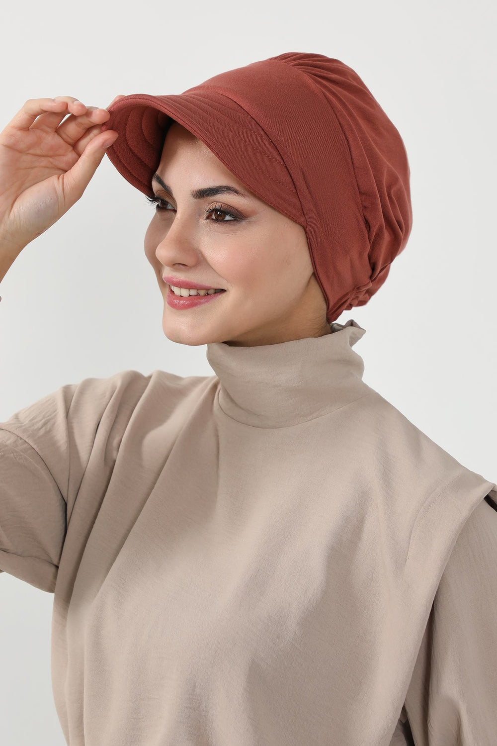 Cotton Visor Women Turban Hat, Sun Protective Newsboy Hat for Women, 95% Cotton Plain Casual Hijab Bonnet Chemo Cap,B-73 Cinnamon