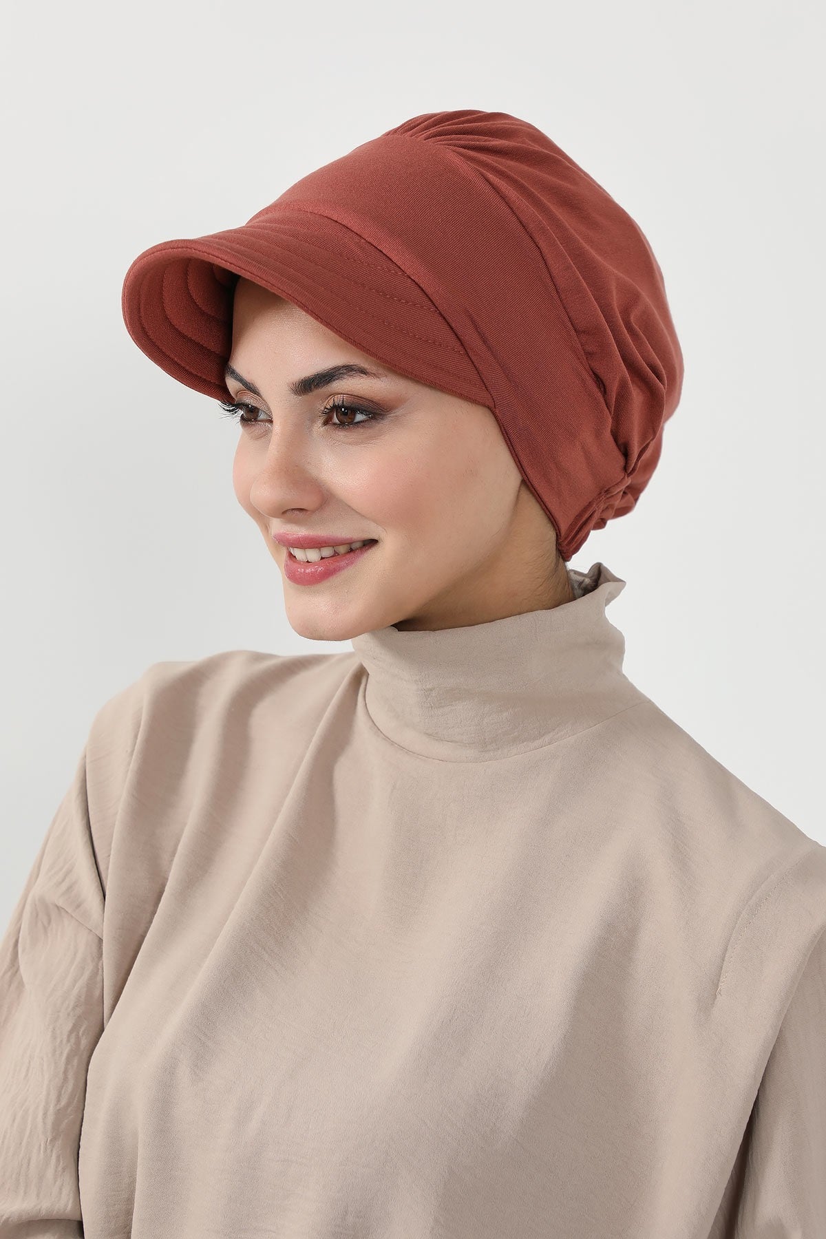 Cotton Visor Women Turban Hat, Sun Protective Newsboy Hat for Women, 95% Cotton Plain Casual Hijab Bonnet Chemo Cap,B-73 Cinnamon