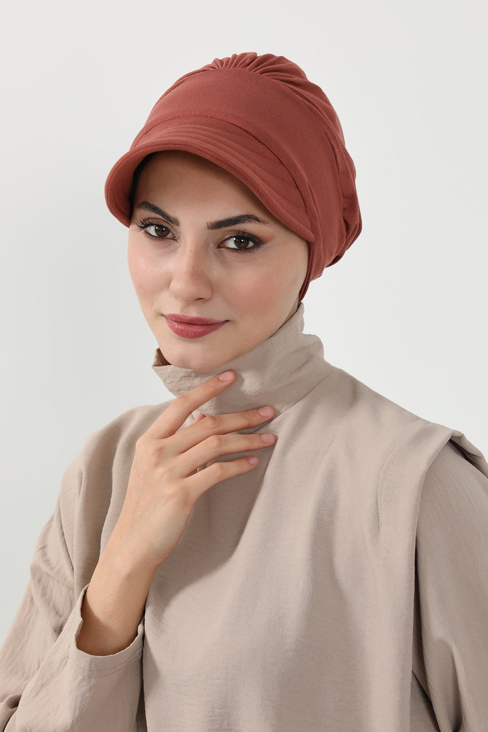 Cotton Visor Women Turban Hat, Sun Protective Newsboy Hat for Women, 95% Cotton Plain Casual Hijab Bonnet Chemo Cap,B-73 Cinnamon