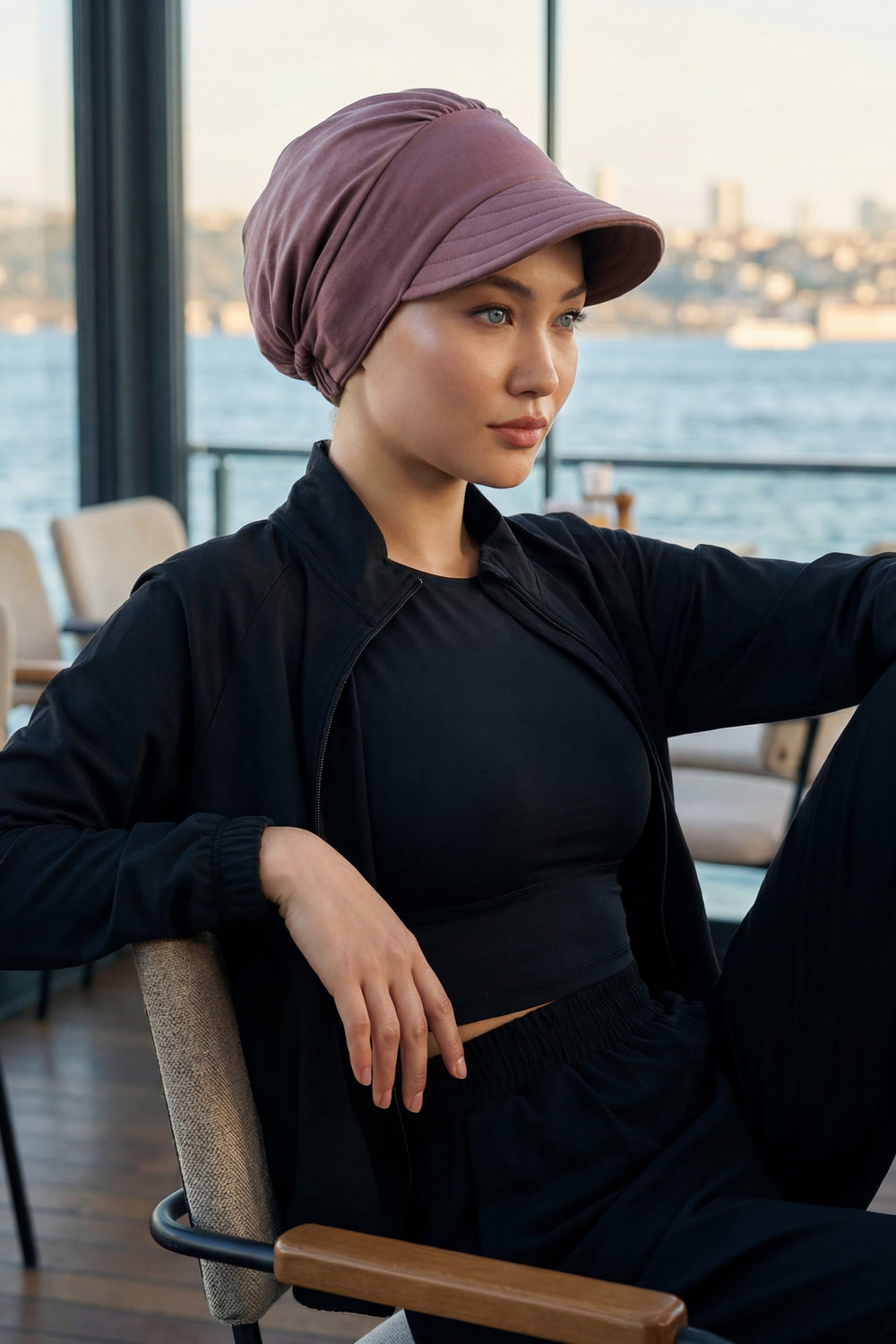 Cotton Visor Women Turban Hat, Sun Protective Newsboy Hat for Women, 95% Cotton Plain Casual Hijab Bonnet Chemo Cap,B-73 Dusty Rose
