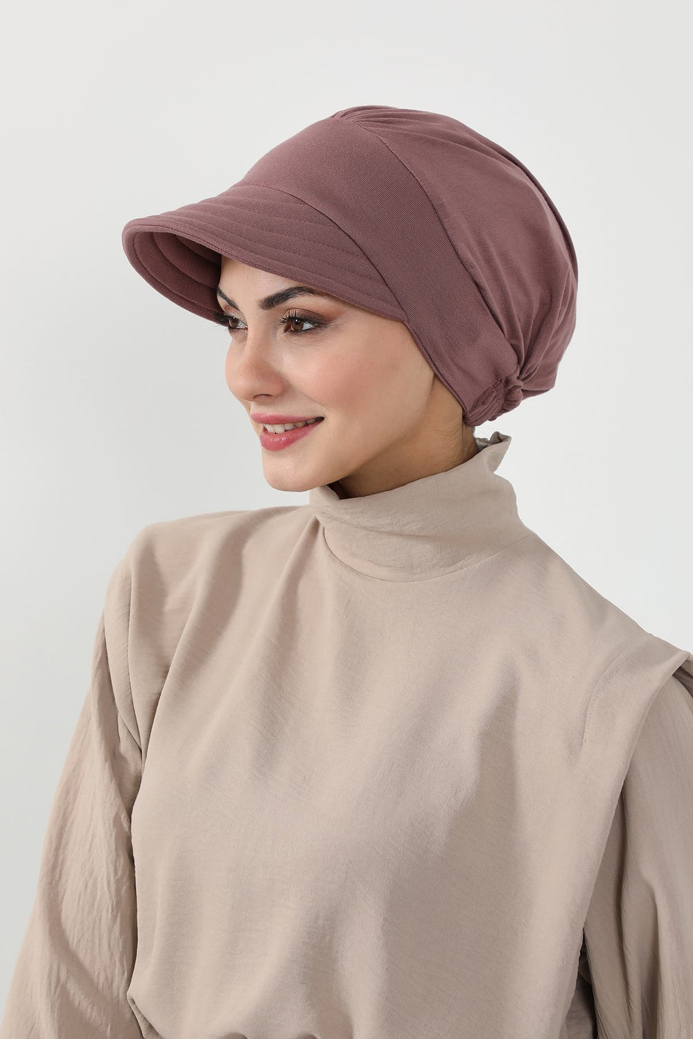 Cotton Visor Women Turban Hat, Sun Protective Newsboy Hat for Women, 95% Cotton Plain Casual Hijab Bonnet Chemo Cap,B-73 Dusty Rose