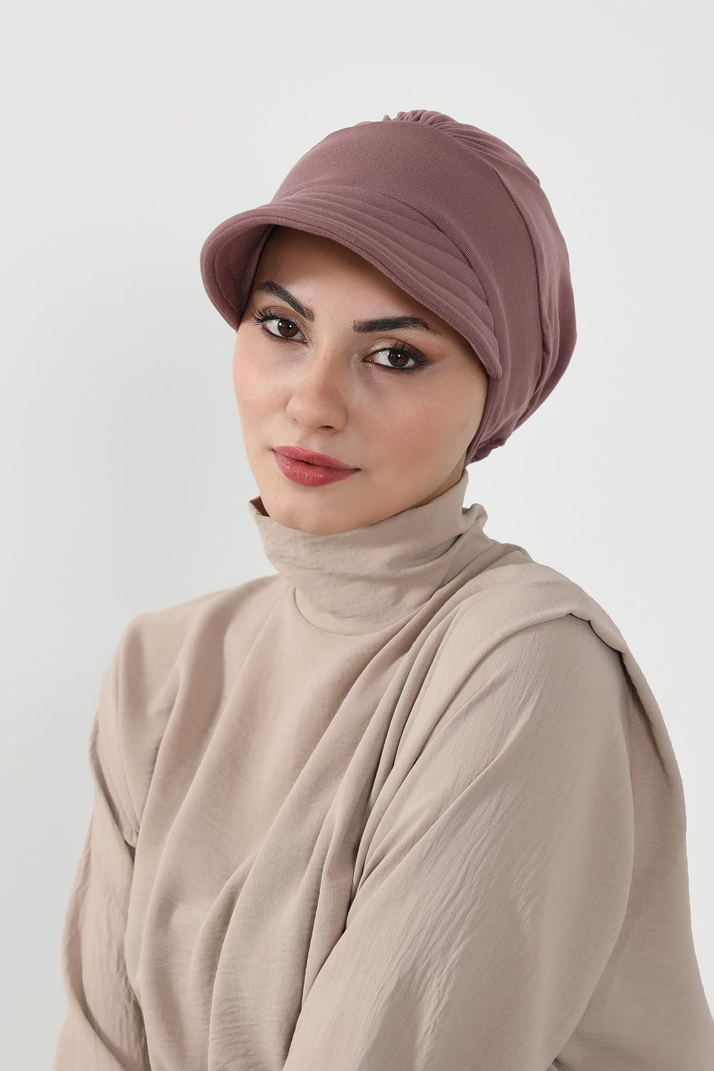 Cotton Visor Women Turban Hat, Sun Protective Newsboy Hat for Women, 95% Cotton Plain Casual Hijab Bonnet Chemo Cap,B-73 Dusty Rose