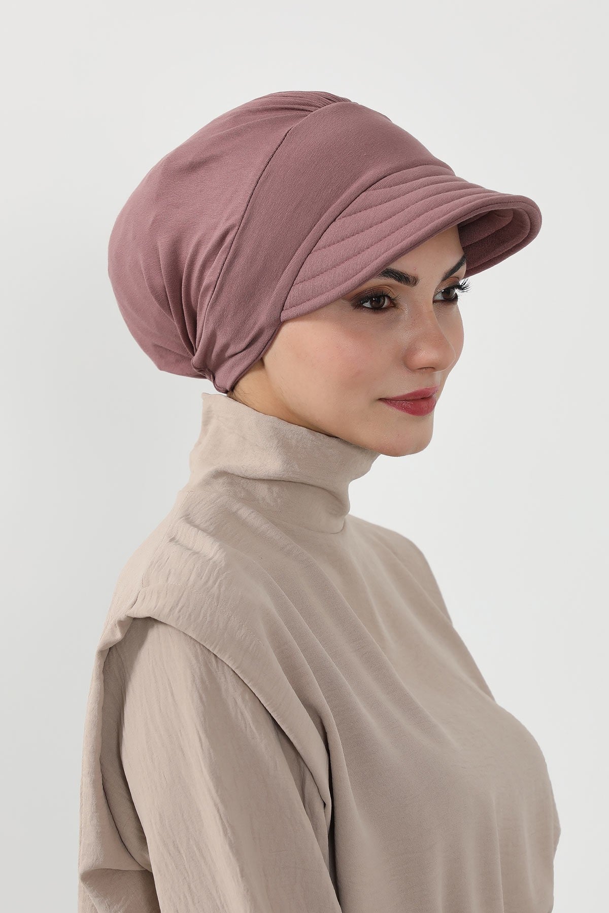 Cotton Visor Women Turban Hat, Sun Protective Newsboy Hat for Women, 95% Cotton Plain Casual Hijab Bonnet Chemo Cap,B-73 Dusty Rose