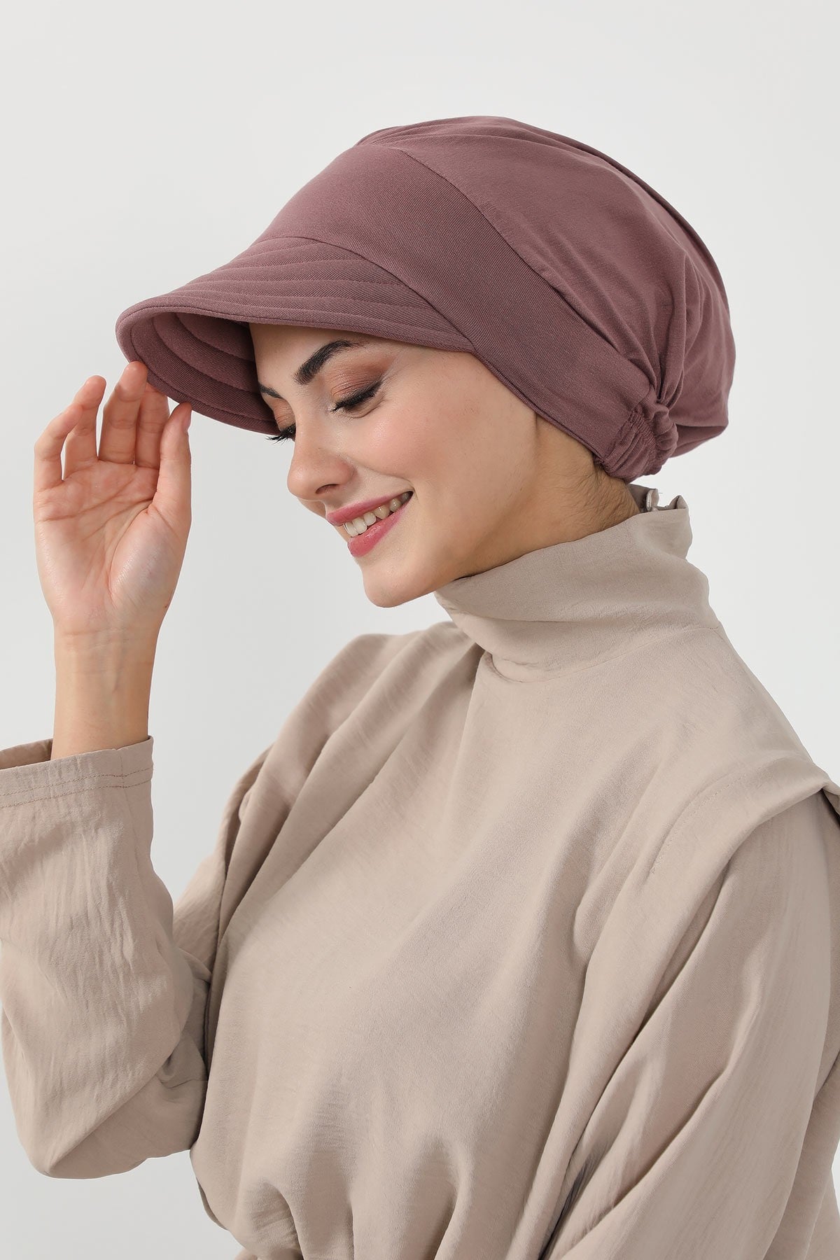 Cotton Visor Women Turban Hat, Sun Protective Newsboy Hat for Women, 95% Cotton Plain Casual Hijab Bonnet Chemo Cap,B-73 Dusty Rose