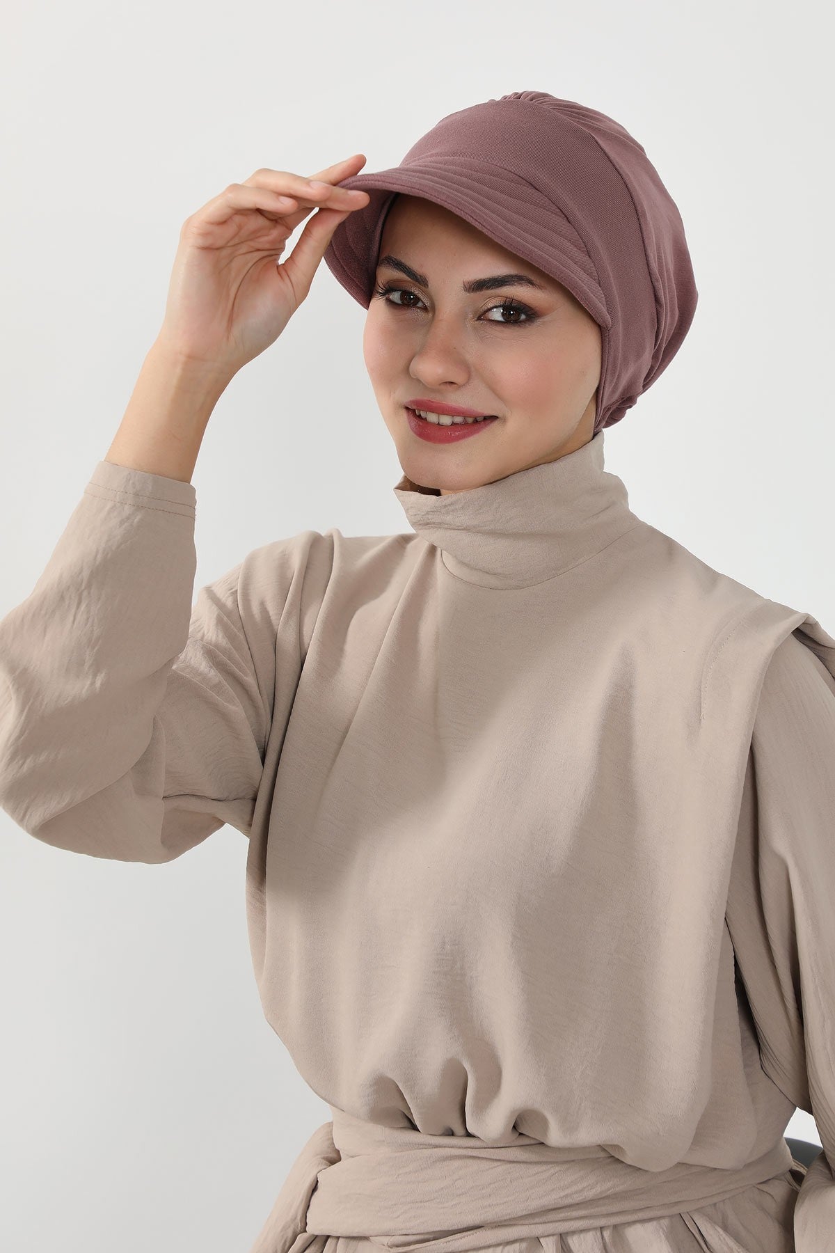 Cotton Visor Women Turban Hat, Sun Protective Newsboy Hat for Women, 95% Cotton Plain Casual Hijab Bonnet Chemo Cap,B-73 Dusty Rose