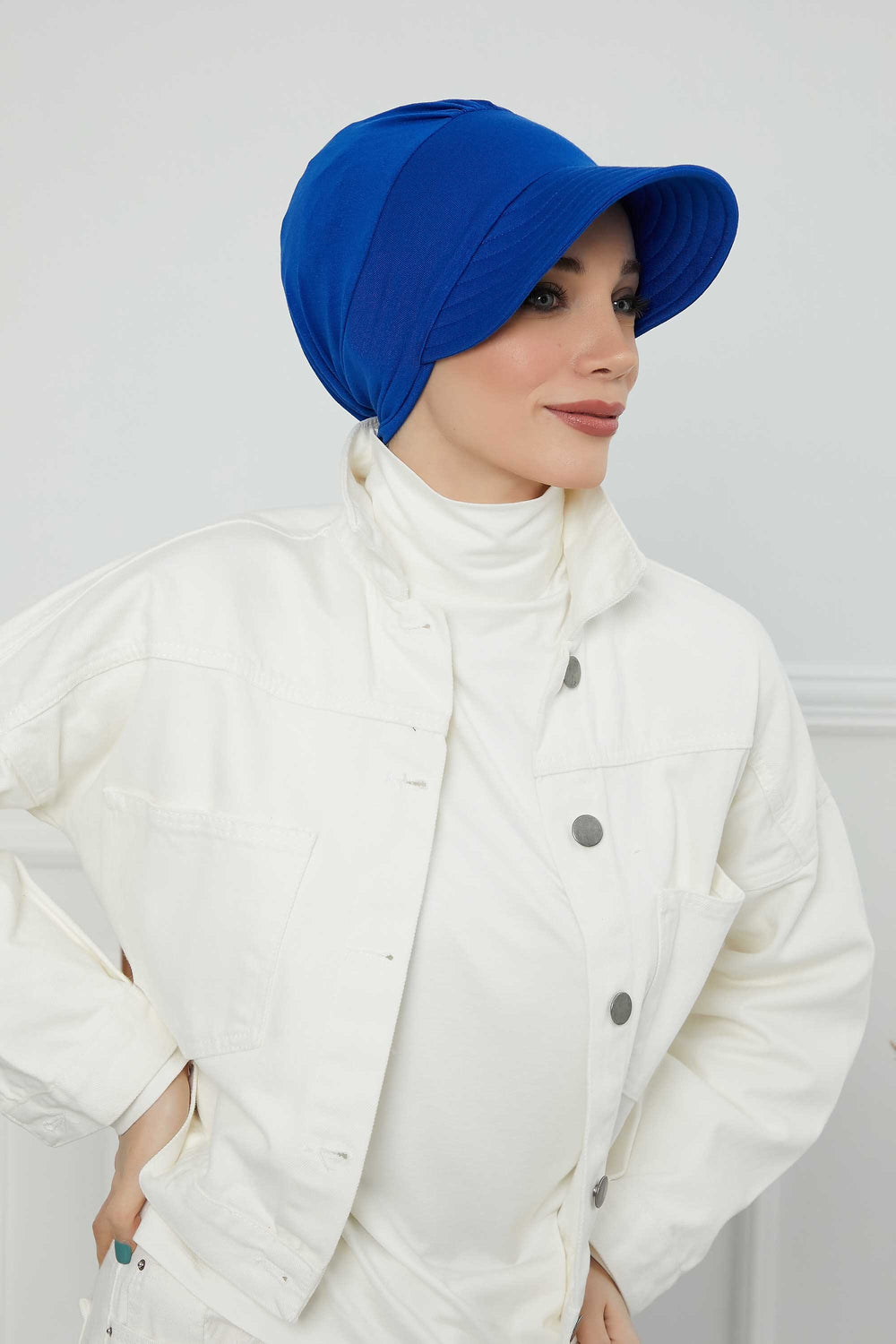 Cotton Visor Women Turban Hat, Sun Protective Newsboy Hat for Women, 95% Cotton Plain Casual Hijab Bonnet Chemo Cap,B-73 Sax Blue
