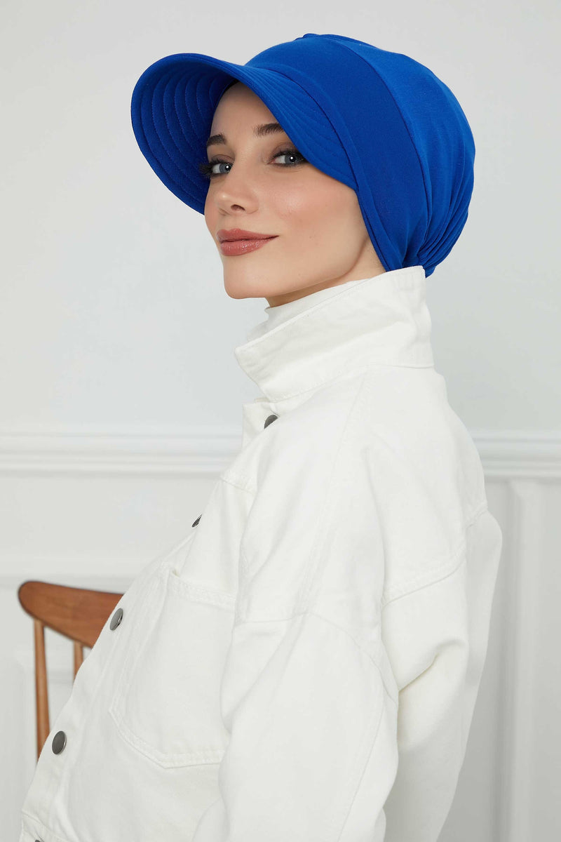 Cotton Visor Women Turban Hat, Sun Protective Newsboy Hat for Women, 95% Cotton Plain Casual Hijab Bonnet Chemo Cap,B-73