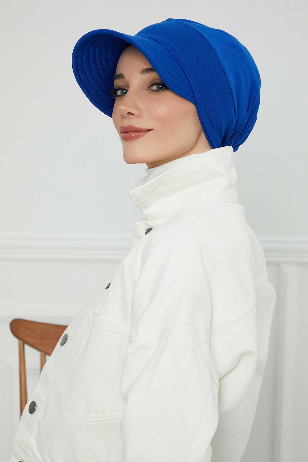 Cotton Visor Women Turban Hat, Sun Protective Newsboy Hat for Women, 95% Cotton Plain Casual Hijab Bonnet Chemo Cap,B-73 Sax Blue