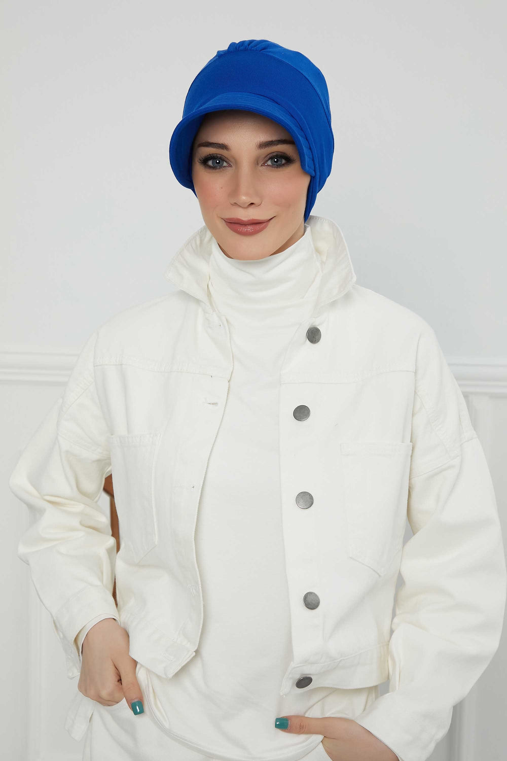 Cotton Visor Women Turban Hat, Sun Protective Newsboy Hat for Women, 95% Cotton Plain Casual Hijab Bonnet Chemo Cap,B-73 Sax Blue