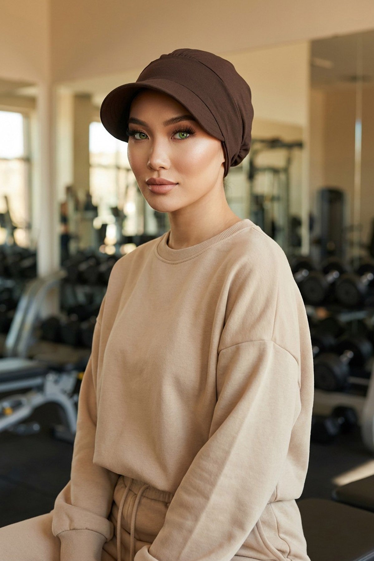 Cotton Visor Women Turban Hat, Sun Protective Newsboy Hat for Women, 95% Cotton Plain Casual Hijab Bonnet Chemo Cap,B-73 Brown