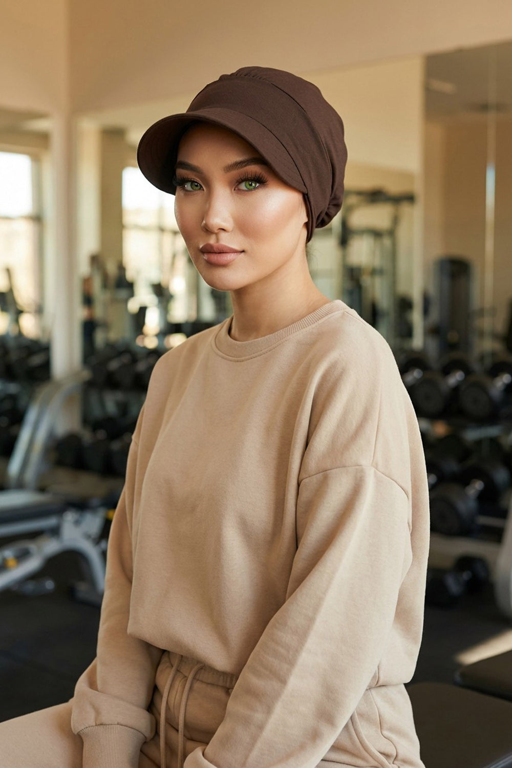 Cotton Visor Women Turban Hat, Sun Protective Newsboy Hat for Women, 95% Cotton Plain Casual Hijab Bonnet Chemo Cap,B-73 Brown