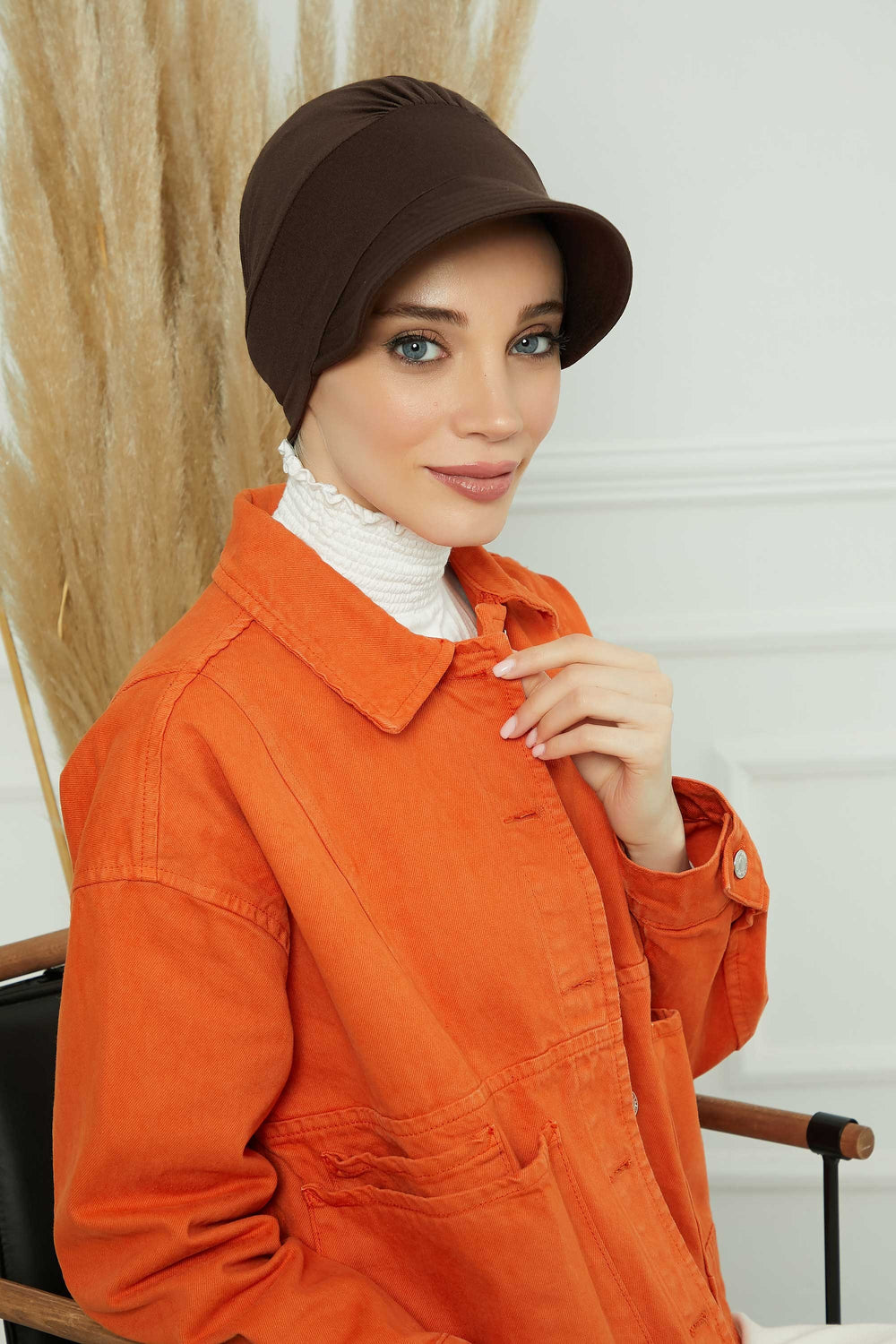 Cotton Visor Women Turban Hat, Sun Protective Newsboy Hat for Women, 95% Cotton Plain Casual Hijab Bonnet Chemo Cap,B-73 Brown