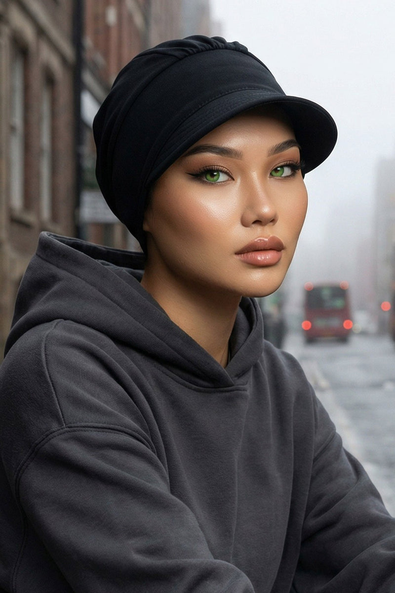 Cotton Visor Women Turban Hat, Sun Protective Newsboy Hat for Women, 95% Cotton Plain Casual Hijab Bonnet Chemo Cap,B-73