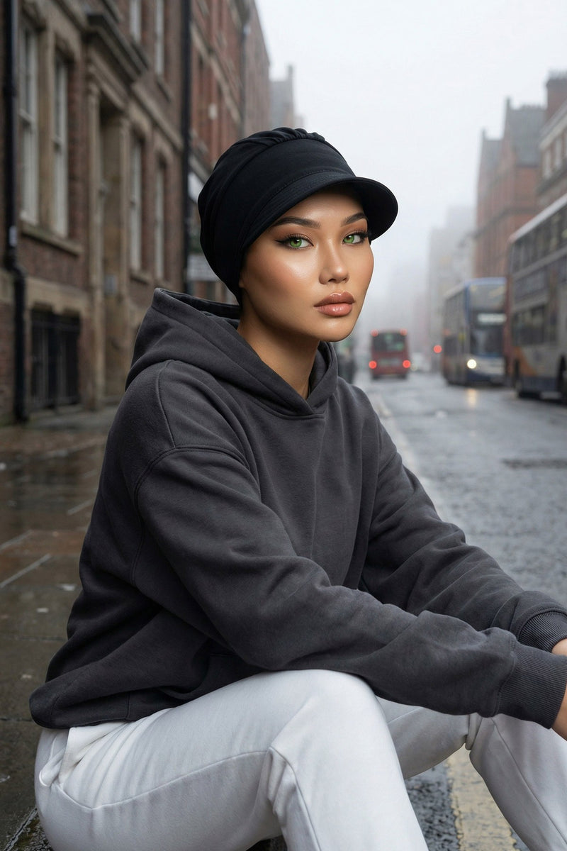 Cotton Visor Women Turban Hat, Sun Protective Newsboy Hat for Women, 95% Cotton Plain Casual Hijab Bonnet Chemo Cap,B-73