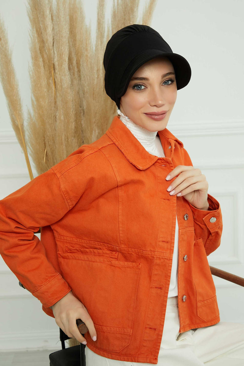 Cotton Visor Women Turban Hat, Sun Protective Newsboy Hat for Women, 95% Cotton Plain Casual Hijab Bonnet Chemo Cap,B-73