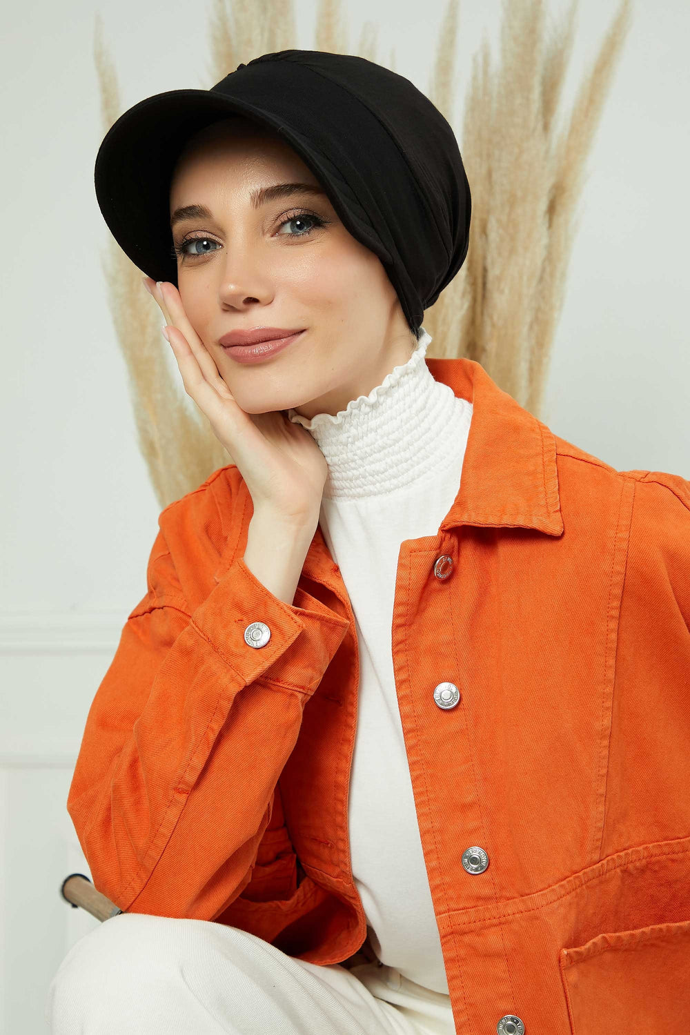 Cotton Visor Women Turban Hat, Sun Protective Newsboy Hat for Women, 95% Cotton Plain Casual Hijab Bonnet Chemo Cap,B-73 Black