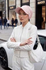 Cotton Visor Women Turban Hat, Sun Protective Newsboy Hat for Women, 95% Cotton Plain Casual Hijab Bonnet Chemo Cap,B-73 Powder