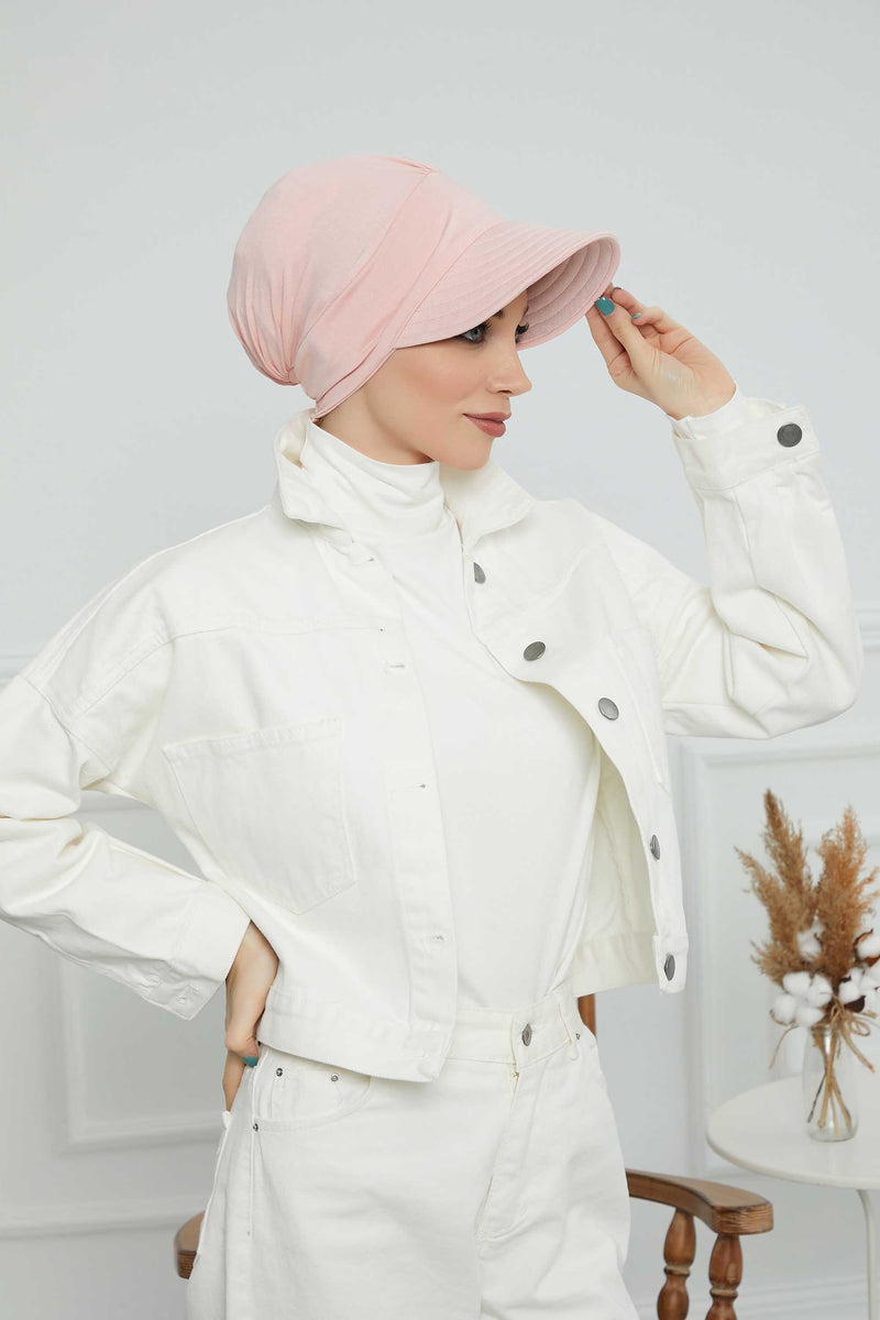Cotton Visor Women Turban Hat, Sun Protective Newsboy Hat for Women, 95% Cotton Plain Casual Hijab Bonnet Chemo Cap,B-73