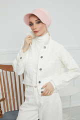 Cotton Visor Women Turban Hat, Sun Protective Newsboy Hat for Women, 95% Cotton Plain Casual Hijab Bonnet Chemo Cap,B-73 Powder
