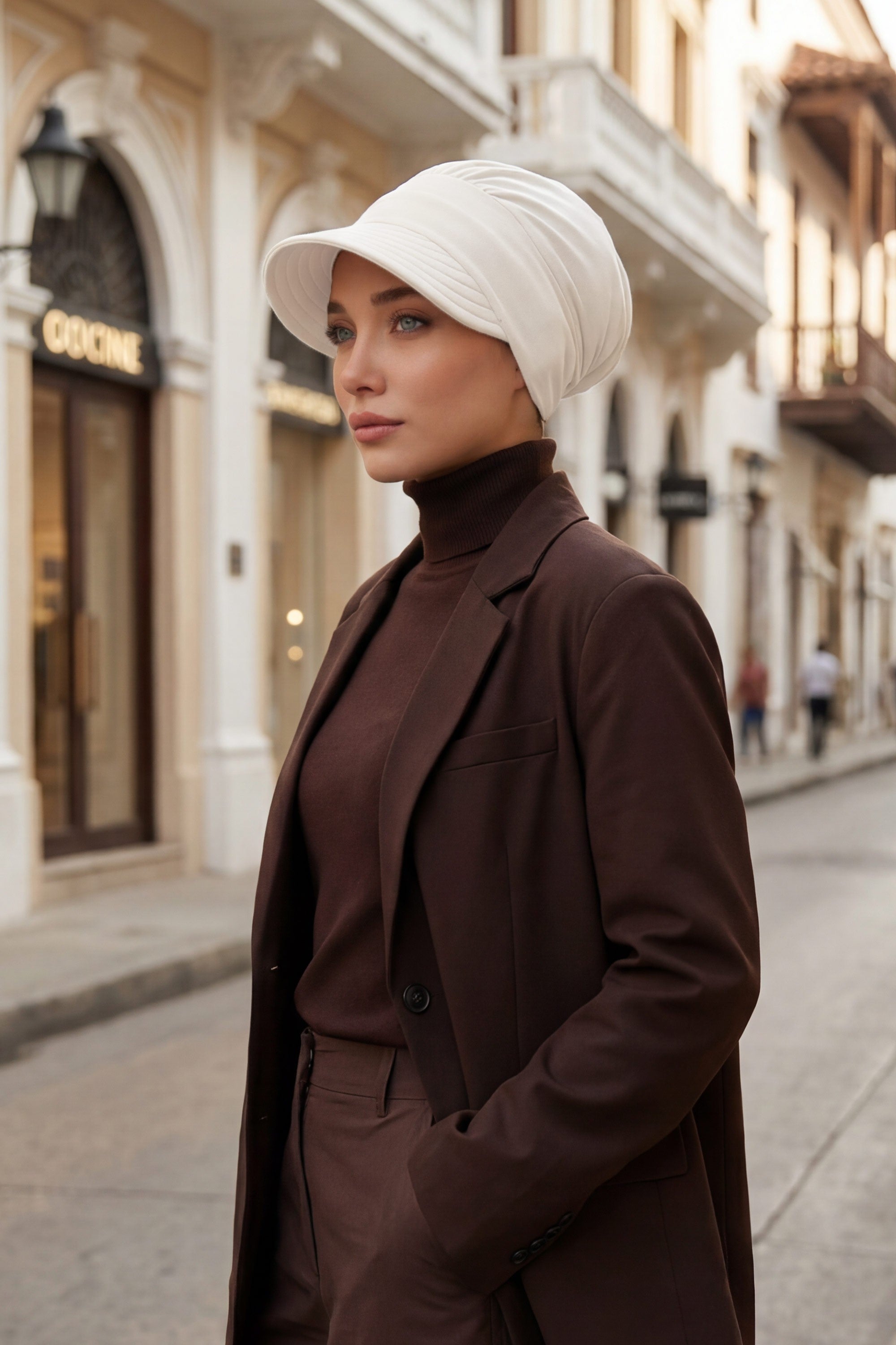 Cotton Visor Women Turban Hat, Sun Protective Newsboy Hat for Women, 95% Cotton Plain Casual Hijab Bonnet Chemo Cap,B-73 Ivory