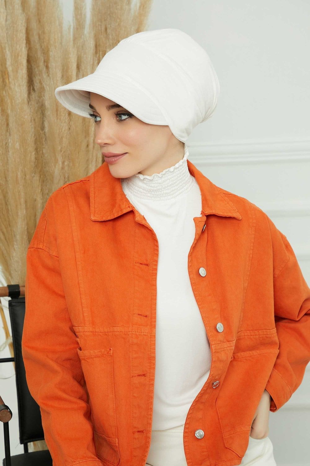 Cotton Visor Women Turban Hat, Sun Protective Newsboy Hat for Women, 95% Cotton Plain Casual Hijab Bonnet Chemo Cap,B-73 Ivory