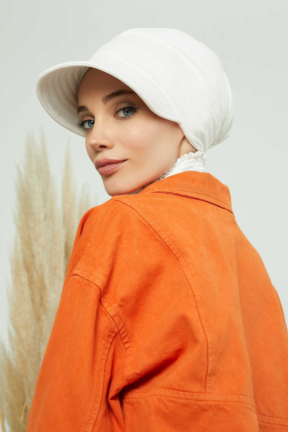 Cotton Visor Women Turban Hat, Sun Protective Newsboy Hat for Women, 95% Cotton Plain Casual Hijab Bonnet Chemo Cap,B-73 Ivory