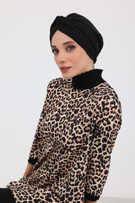 Gemütliche Winter-Turbanhaube im Maharadscha-Stil, weicher Polyviskose-Interlock-Stoff, dehnbares Kopftuch in Einheitsgröße, ideal für kaltes Wetter, B-4IV