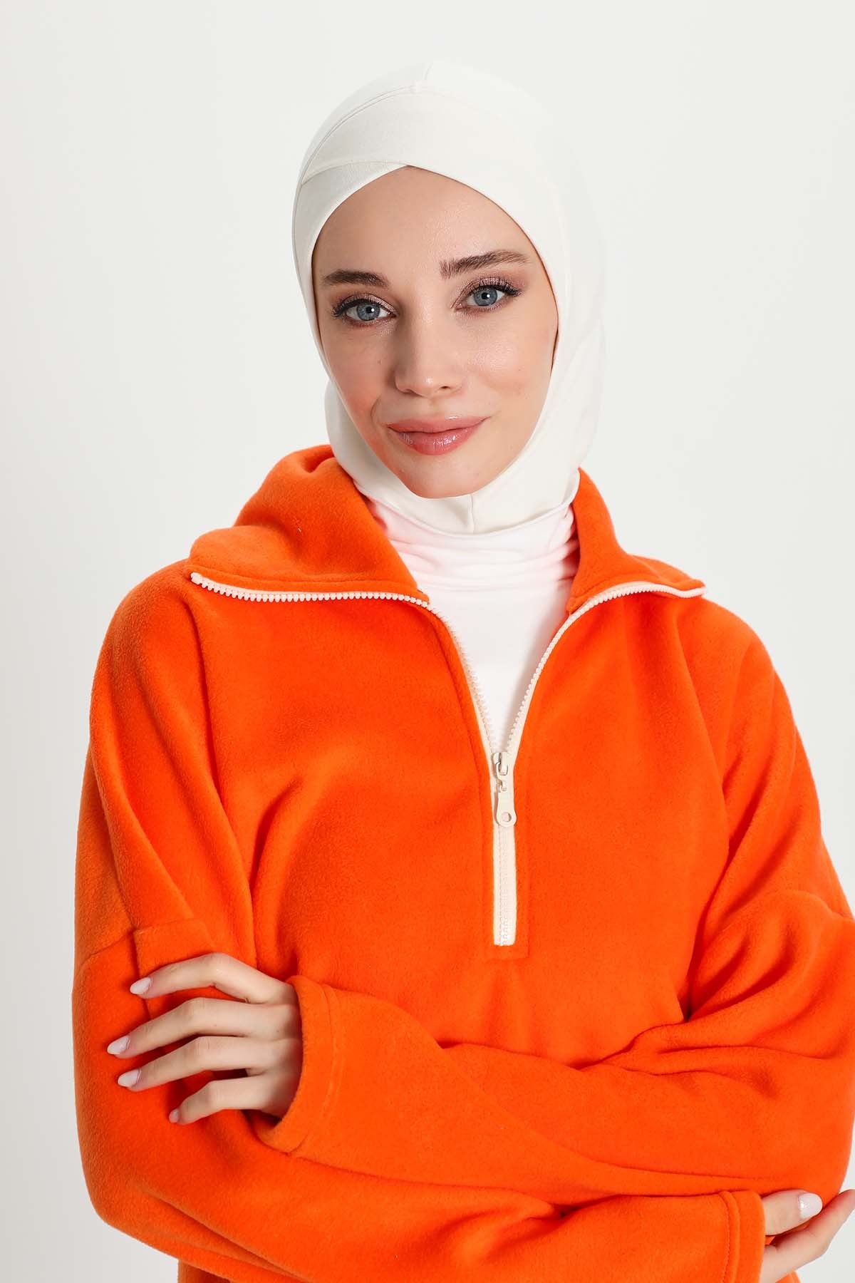 Cross-Stitch Design Inner Turban Bonnet for Women, One-Size Inner Turban Bonnet for Women, Simple Ribbed Winter Hijab Turban Bonnet,TB-4RB White