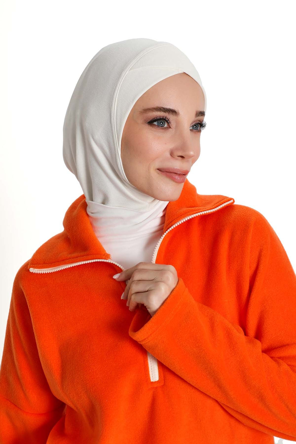 Cross-Stitch Design Inner Turban Bonnet for Women, One-Size Inner Turban Bonnet for Women, Simple Ribbed Winter Hijab Turban Bonnet,TB-4RB White