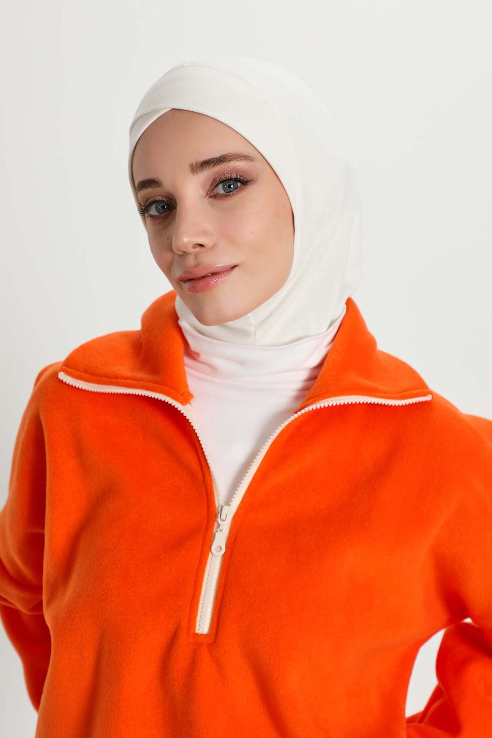 Cross-Stitch Design Inner Turban Bonnet for Women, One-Size Inner Turban Bonnet for Women, Simple Ribbed Winter Hijab Turban Bonnet,TB-4RB White