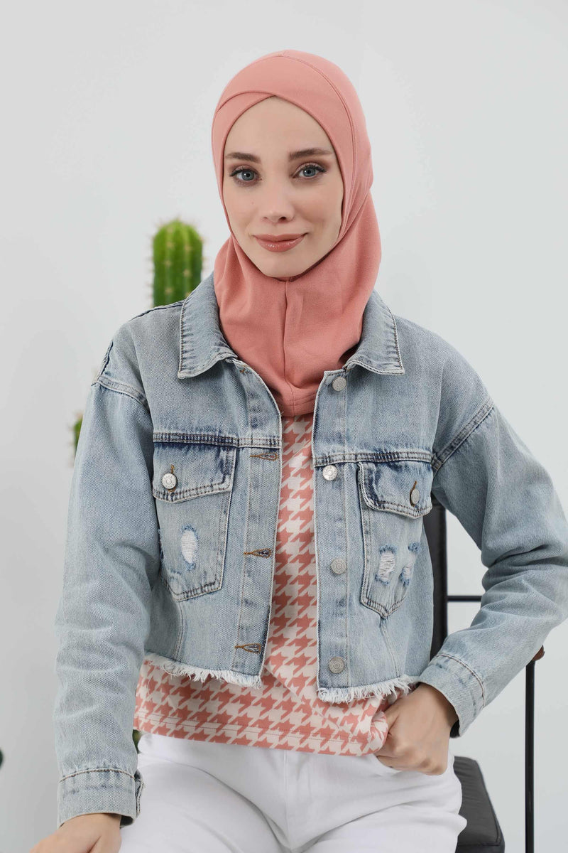 Cross-Stitch Design Inner Turban Bonnet for Women, One-Size Inner Turban Bonnet for Women, Simple Ribbed Winter Hijab Turban Bonnet,TB-4RB