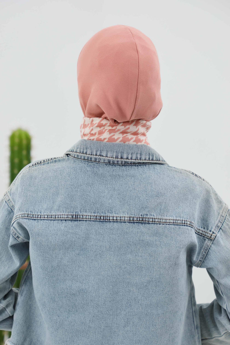 Cross-Stitch Design Inner Turban Bonnet for Women, One-Size Inner Turban Bonnet for Women, Simple Ribbed Winter Hijab Turban Bonnet,TB-4RB