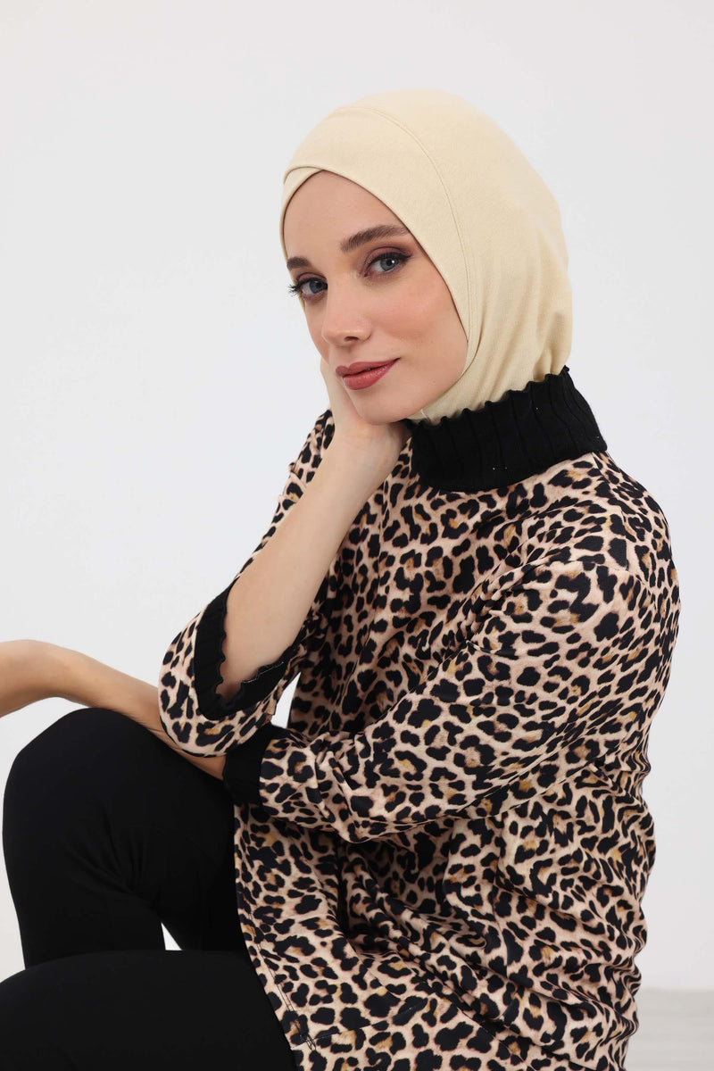 Cross-Stitch Design Inner Turban Bonnet for Women, One-Size Inner Turban Bonnet for Women, Simple Ribbed Winter Hijab Turban Bonnet,TB-4RB