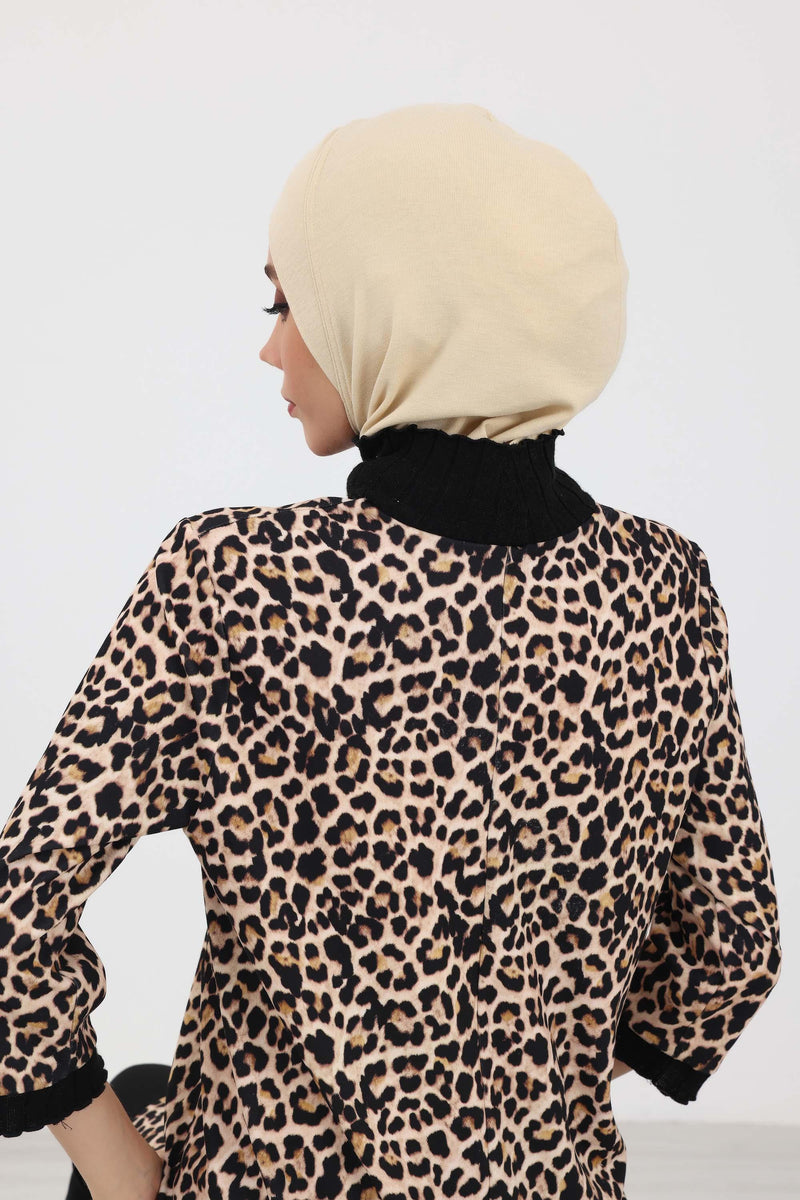 Cross-Stitch Design Inner Turban Bonnet for Women, One-Size Inner Turban Bonnet for Women, Simple Ribbed Winter Hijab Turban Bonnet,TB-4RB