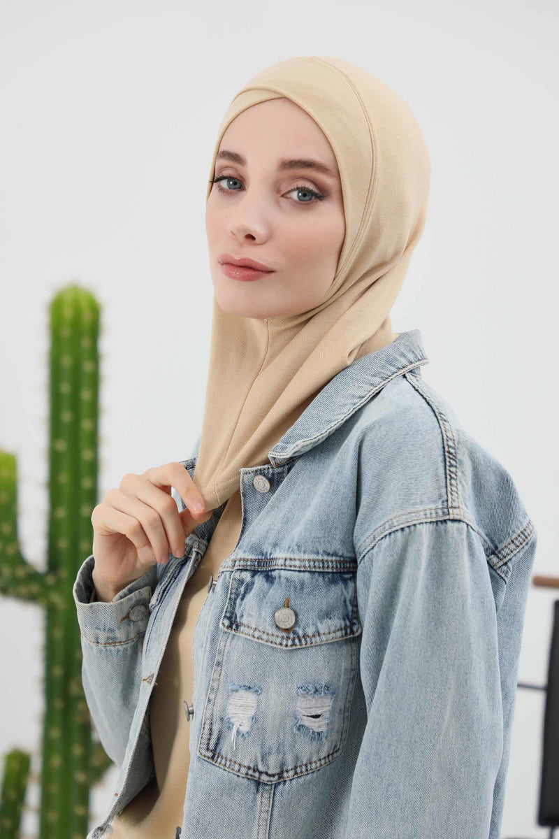 Cross-Stitch Design Inner Turban Bonnet for Women, One-Size Inner Turban Bonnet for Women, Simple Ribbed Winter Hijab Turban Bonnet,TB-4RB