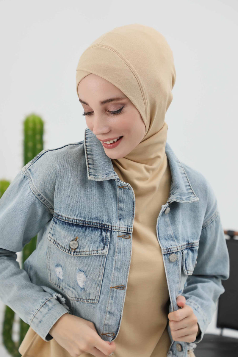 Cross-Stitch Design Inner Turban Bonnet for Women, One-Size Inner Turban Bonnet for Women, Simple Ribbed Winter Hijab Turban Bonnet,TB-4RB