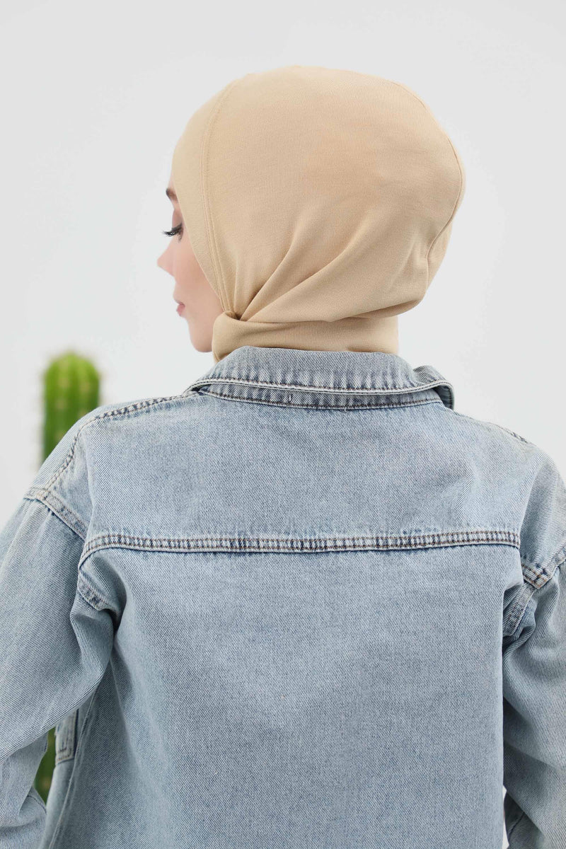 Cross-Stitch Design Inner Turban Bonnet for Women, One-Size Inner Turban Bonnet for Women, Simple Ribbed Winter Hijab Turban Bonnet,TB-4RB