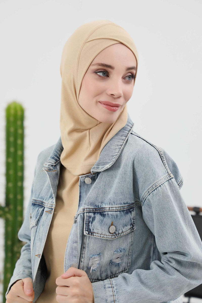 Cross-Stitch Design Inner Turban Bonnet for Women, One-Size Inner Turban Bonnet for Women, Simple Ribbed Winter Hijab Turban Bonnet,TB-4RB