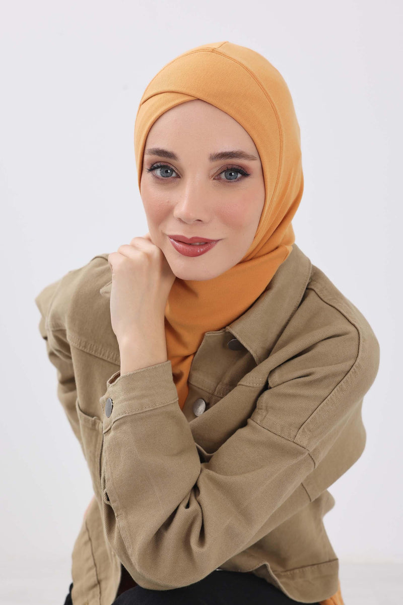 Cross-Stitch Design Inner Turban Bonnet for Women, One-Size Inner Turban Bonnet for Women, Simple Ribbed Winter Hijab Turban Bonnet,TB-4RB