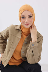 Cross-Stitch Design Inner Turban Bonnet for Women, One-Size Inner Turban Bonnet for Women, Simple Ribbed Winter Hijab Turban Bonnet,TB-4RB Orange