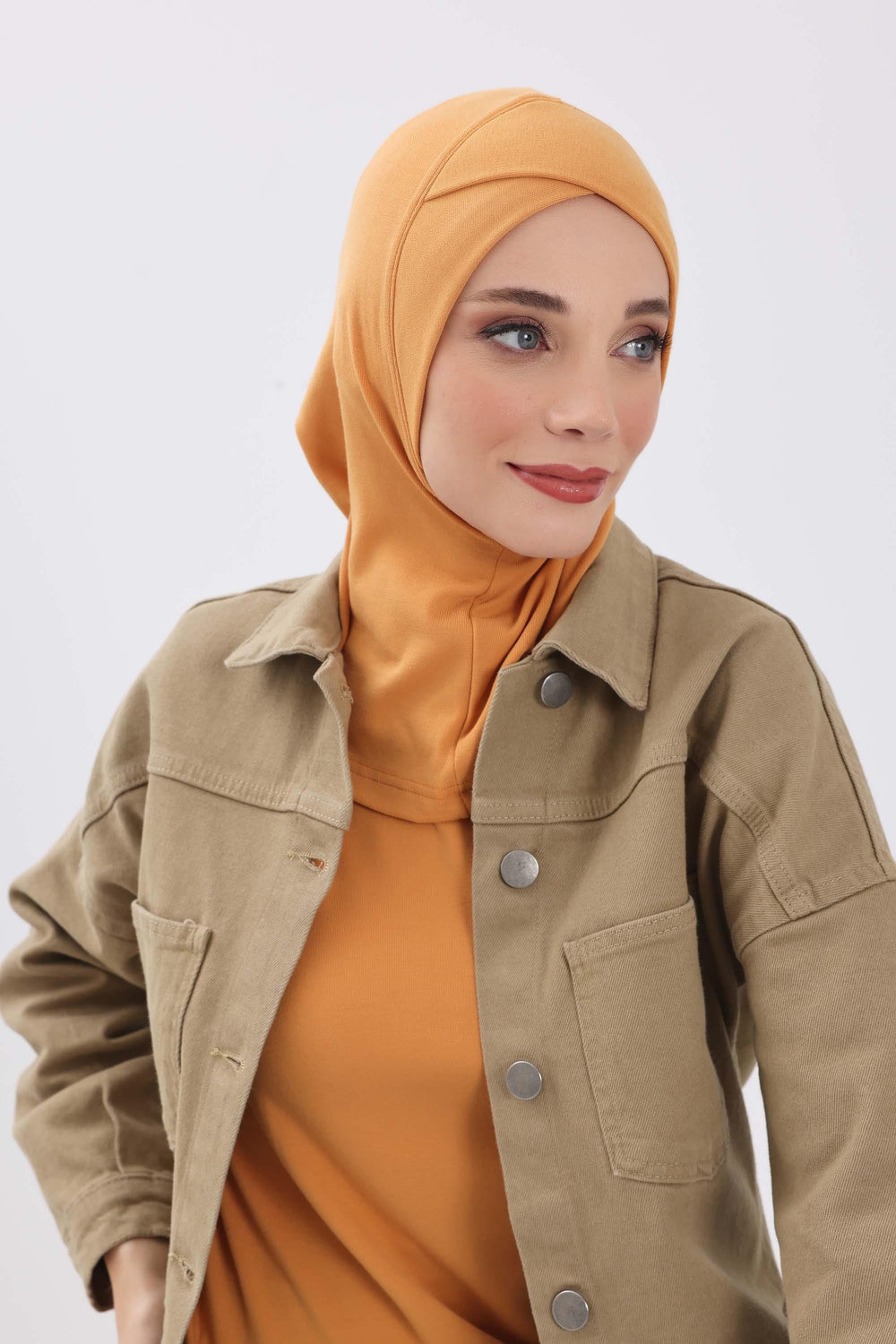 Cross-Stitch Design Inner Turban Bonnet for Women, One-Size Inner Turban Bonnet for Women, Simple Ribbed Winter Hijab Turban Bonnet,TB-4RB Orange