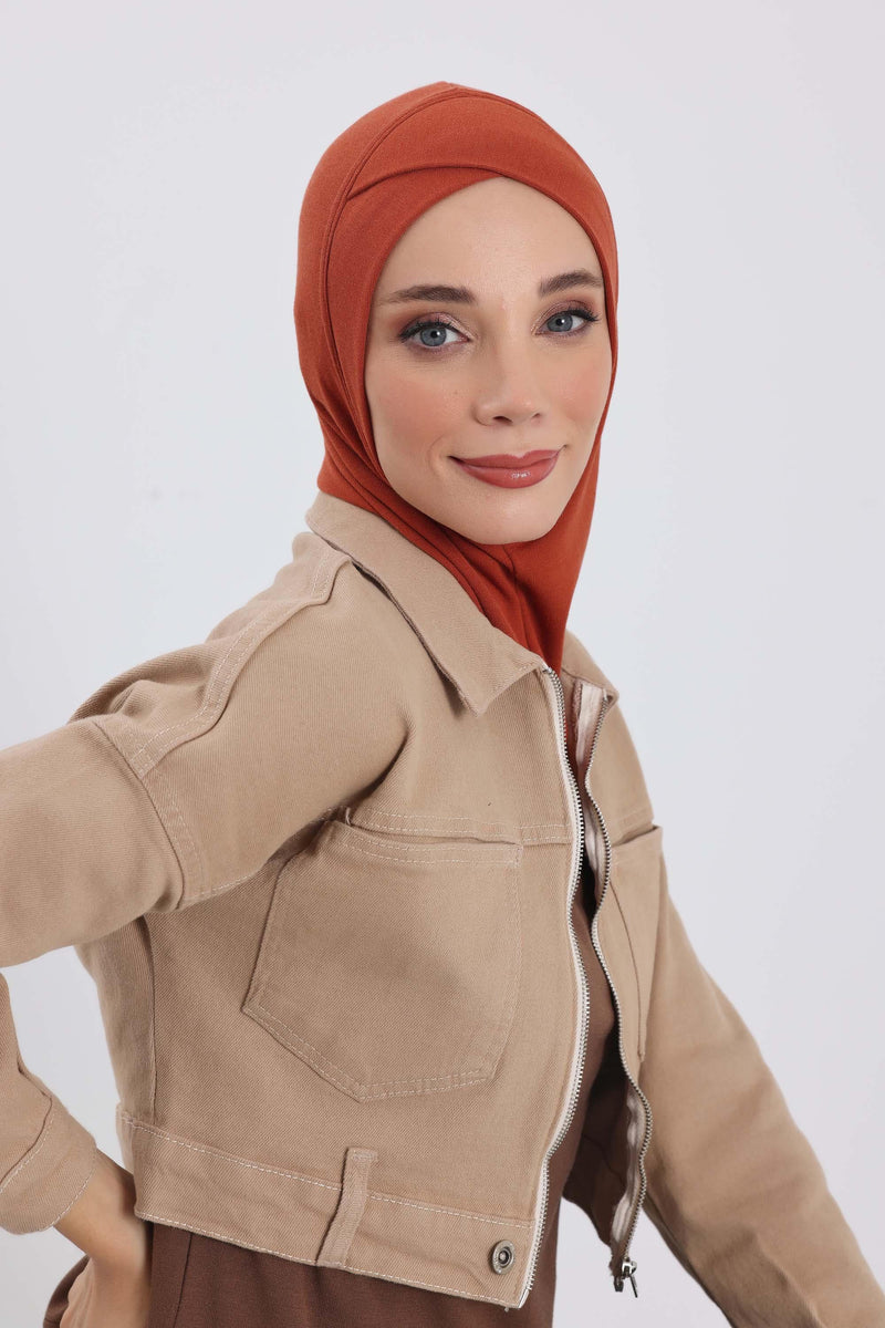 Cross-Stitch Design Inner Turban Bonnet for Women, One-Size Inner Turban Bonnet for Women, Simple Ribbed Winter Hijab Turban Bonnet,TB-4RB