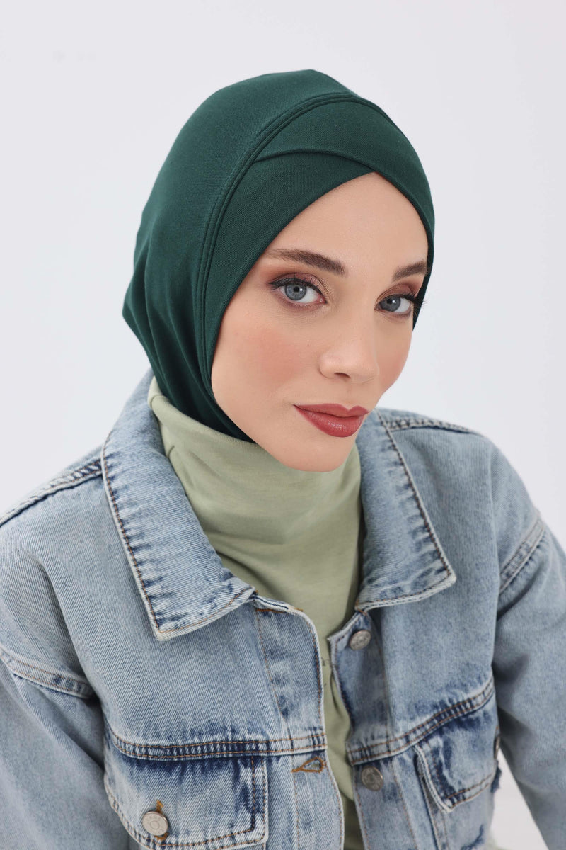 Cross-Stitch Design Inner Turban Bonnet for Women, One-Size Inner Turban Bonnet for Women, Simple Ribbed Winter Hijab Turban Bonnet,TB-4RB