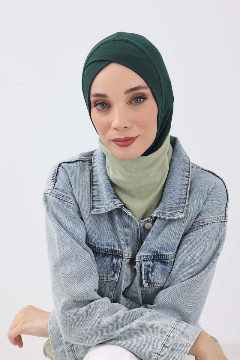 Cross-Stitch Design Inner Turban Bonnet for Women, One-Size Inner Turban Bonnet for Women, Simple Ribbed Winter Hijab Turban Bonnet,TB-4RB