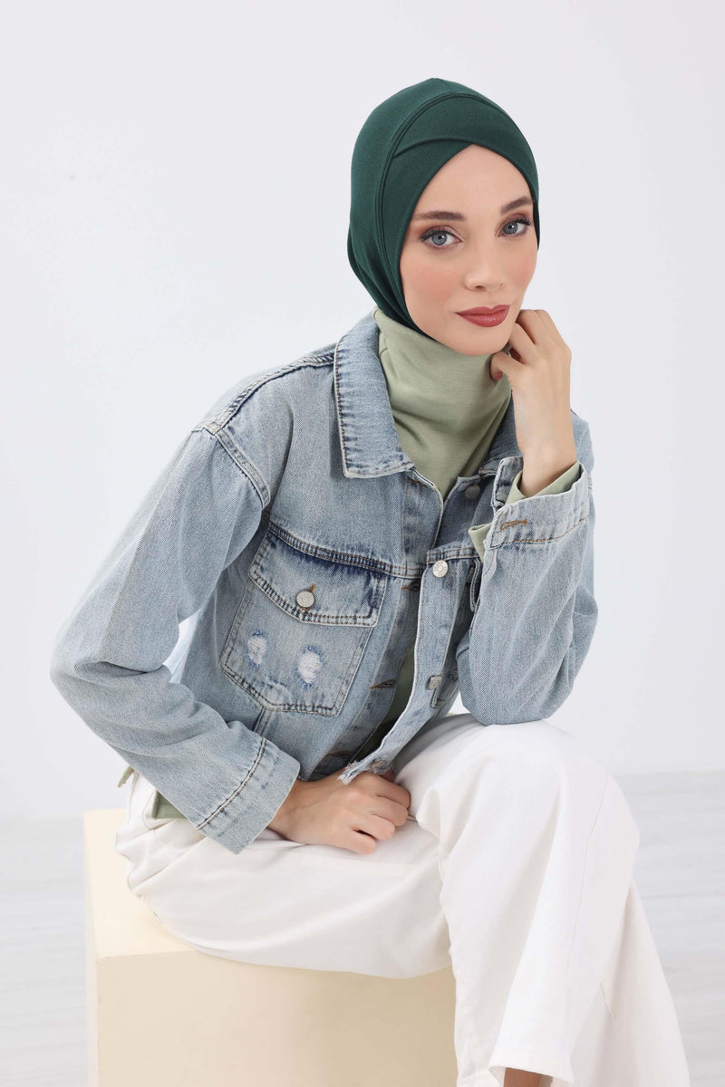 Cross-Stitch Design Inner Turban Bonnet for Women, One-Size Inner Turban Bonnet for Women, Simple Ribbed Winter Hijab Turban Bonnet,TB-4RB