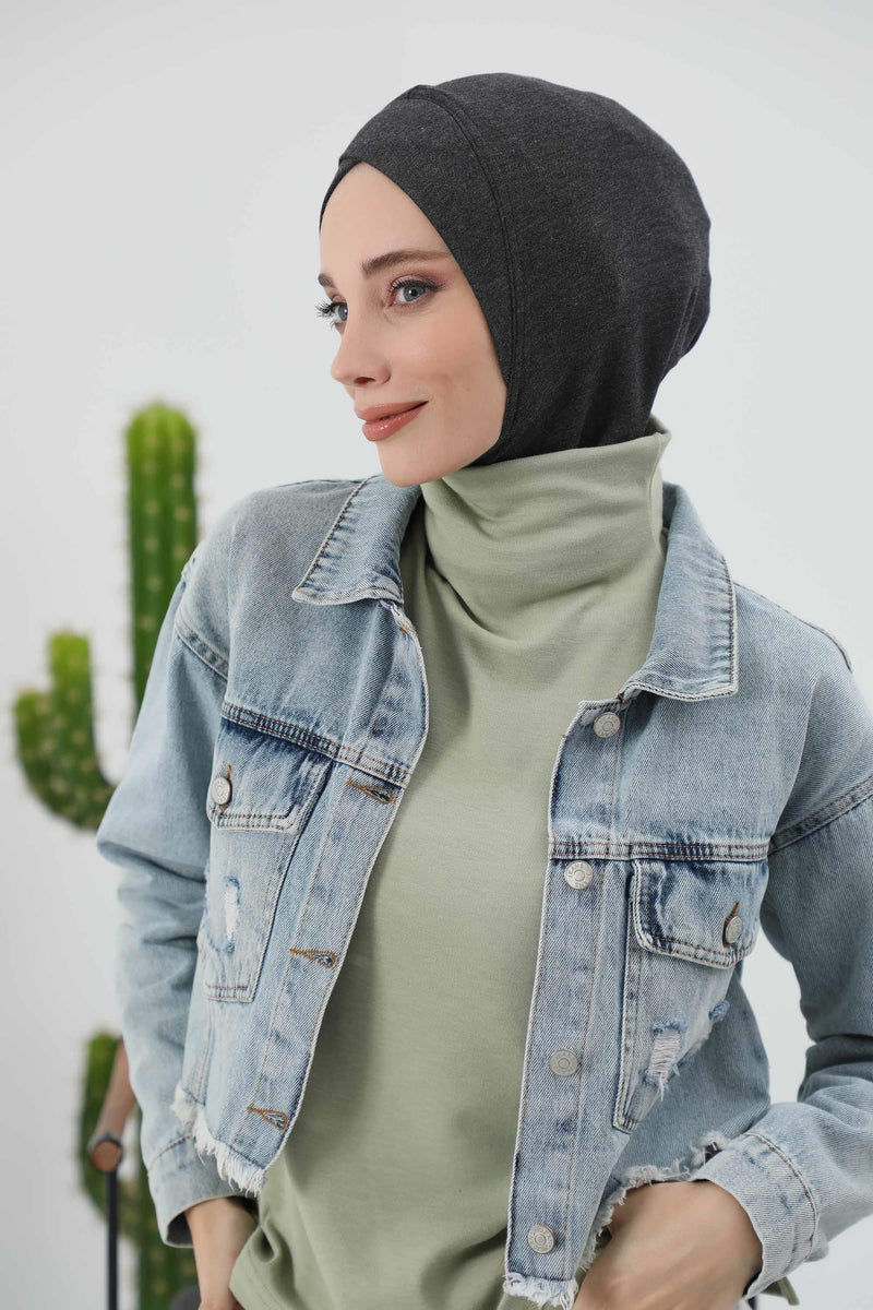 Cross-Stitch Design Inner Turban Bonnet for Women, One-Size Inner Turban Bonnet for Women, Simple Ribbed Winter Hijab Turban Bonnet,TB-4RB