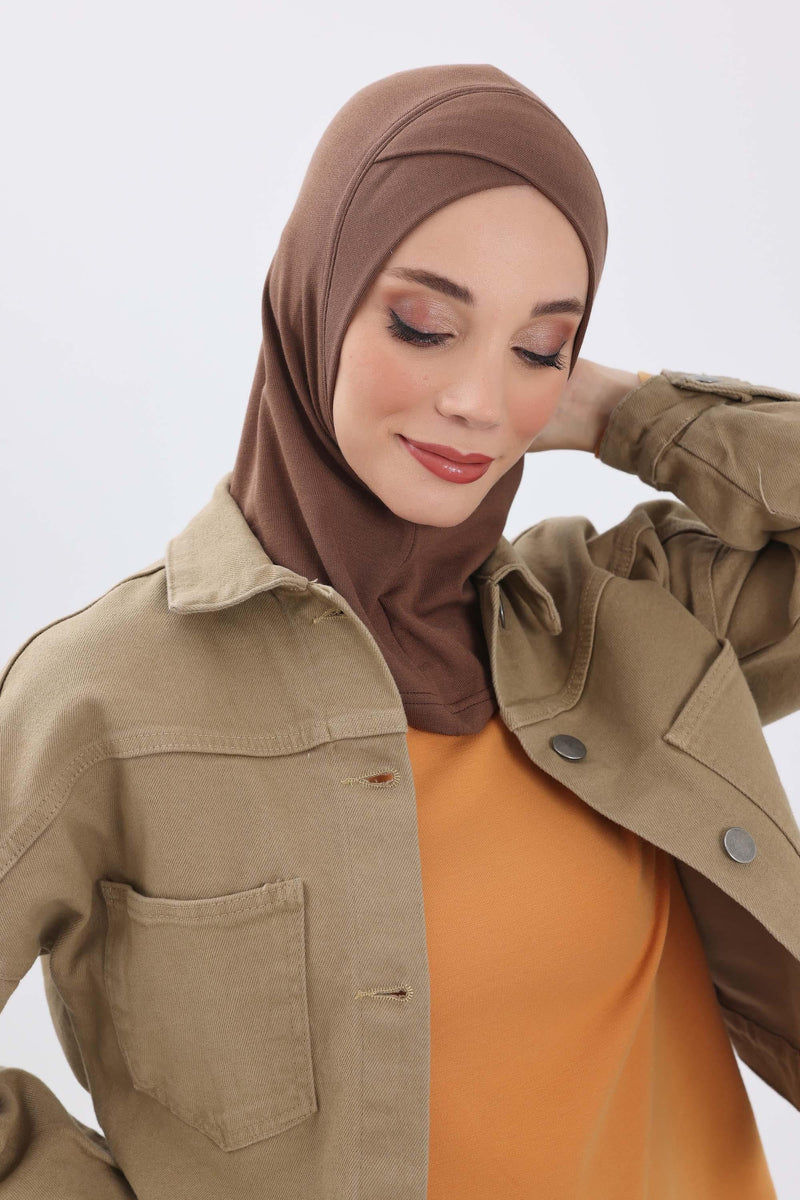 Cross-Stitch Design Inner Turban Bonnet for Women, One-Size Inner Turban Bonnet for Women, Simple Ribbed Winter Hijab Turban Bonnet,TB-4RB